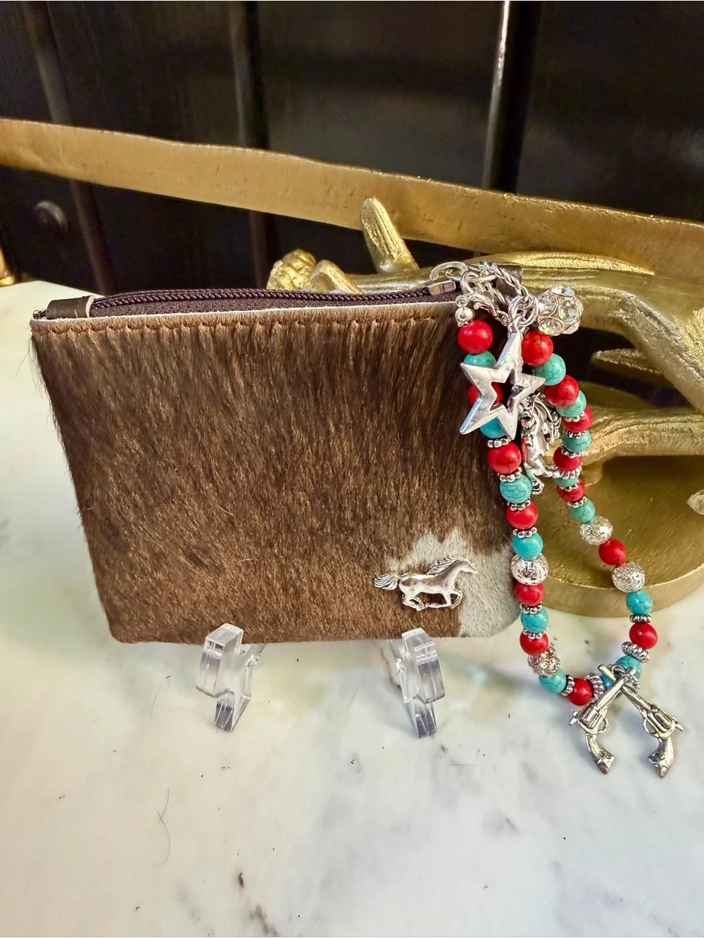 OOAK GENUINE COWHIDE LEATHER HAIR ON HIDE Wristlet Wallet Purse Rodeo Western